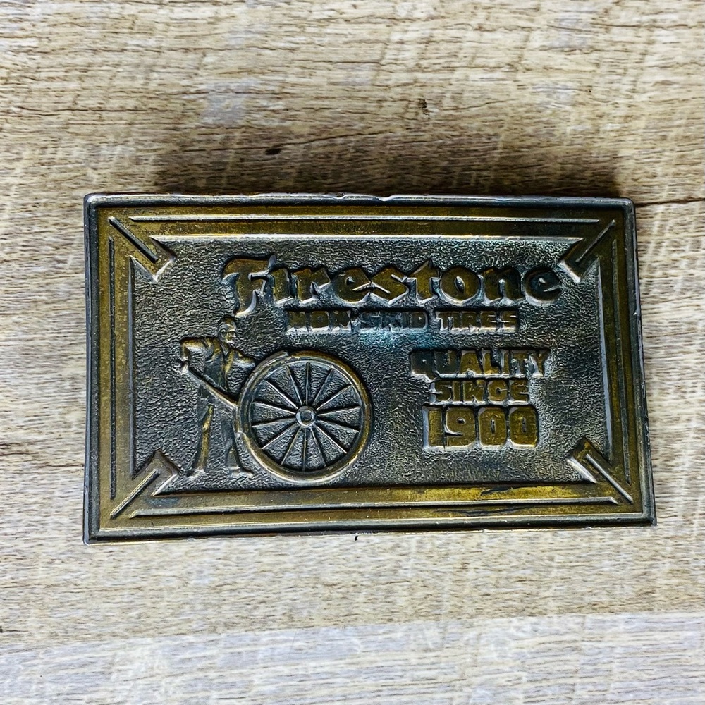 Vintage Firestone Tires metal belt buckle for 1.5” Vintage Statement Belt Buckle